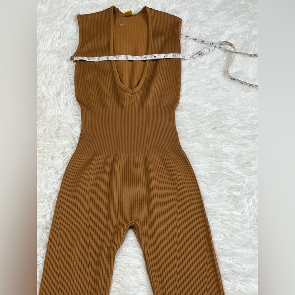 Daisy | Camel Brown Ribbed Catsuit Jumpsuit - Picture 8 of 11